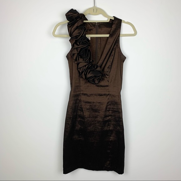 Vintage Cache Brown Shimmer Bodycon Evening Formal Mini Dress - Picture 4 of 17